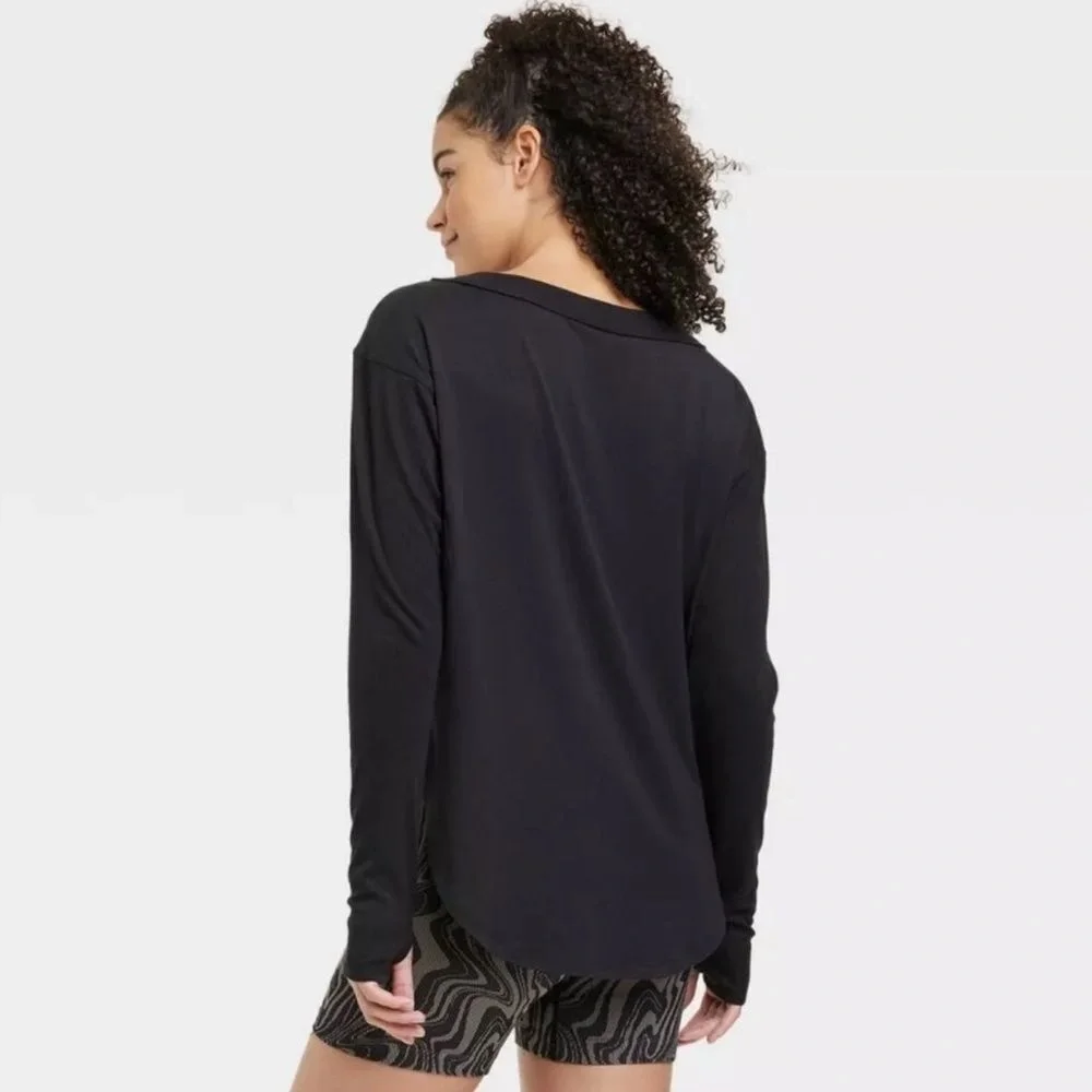 Joy Lab Black Trendy Thumb Hole Sleeve‎ Stretchy Tunic top XXL - Picture 2 of 11